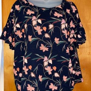 LOFT Navy and Peach Floral Blouse